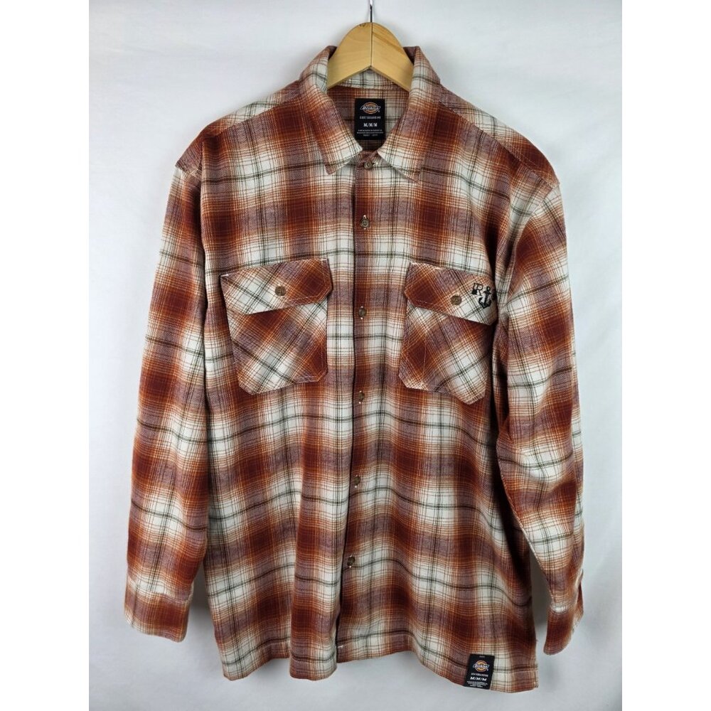 Dickies Men's Flannel Shirt Size Medium Orange Skateboarding Ronnie Sandoval Top